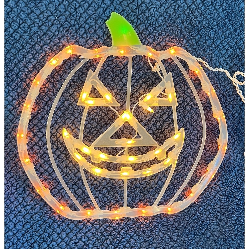 VTG Halloween Light Up Pumpkin Window Sculpture Jack-O-Lantern Door Wall Decor